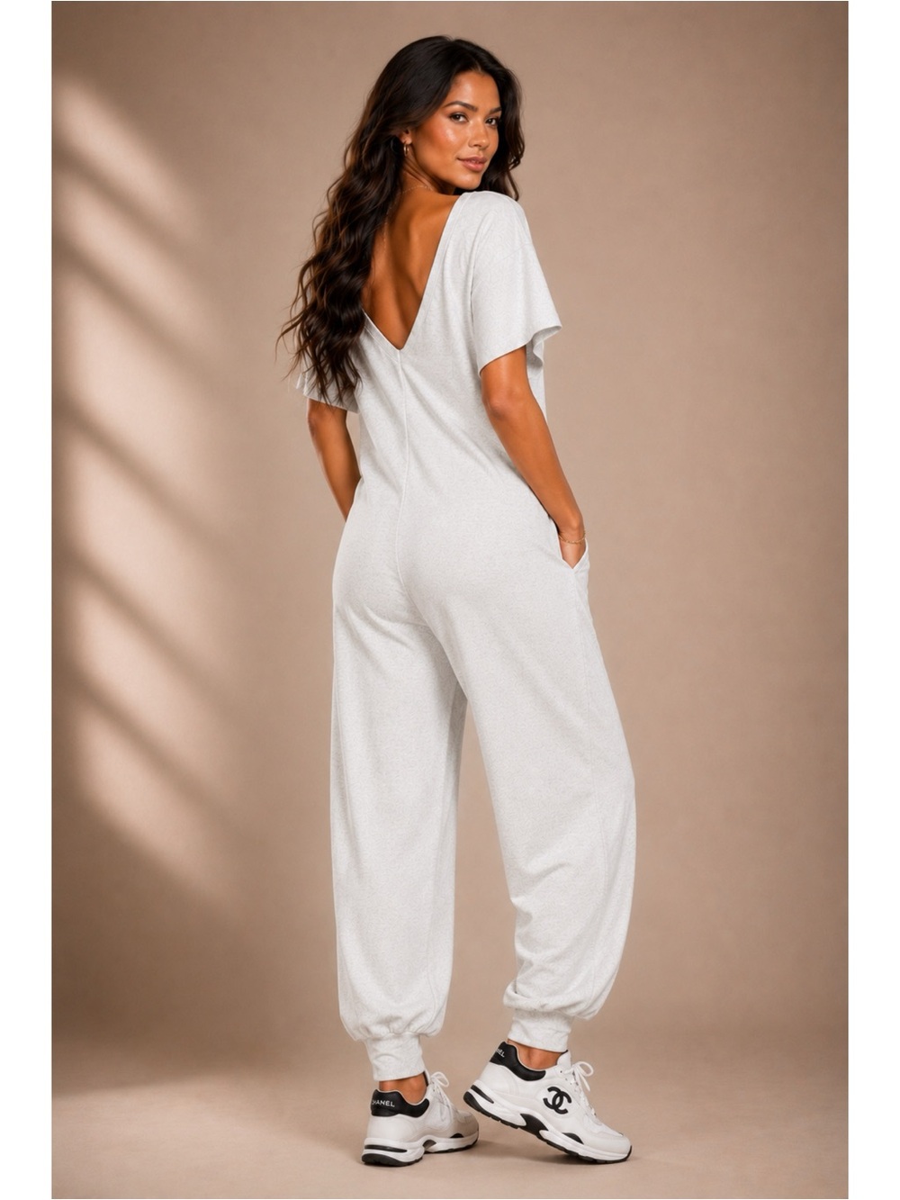 NWT V-Neck Barrel Leg Jumpsuit - Heather Grey